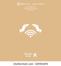 Hand with Wi-Fi Icon.