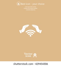 Hand with Wi-Fi Icon.