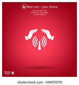 Hand with Wi-Fi Icon.