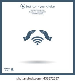 Hand with Wi-Fi Icon.