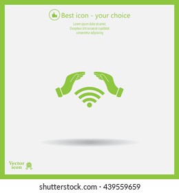 Hand with Wi-Fi Icon.