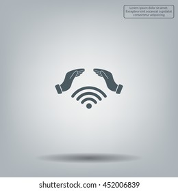 Hand with Wi-Fi Icon.
