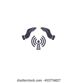 Hand with Wi-Fi Icon.