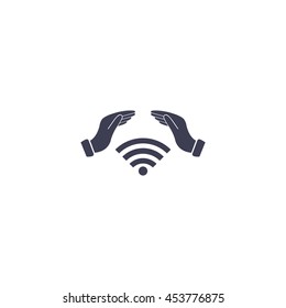 Hand with Wi-Fi Icon.