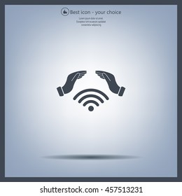 Hand with Wi-Fi Icon.