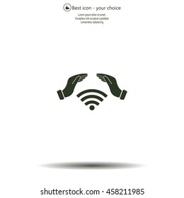 Hand with Wi-Fi Icon.