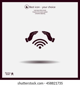 Hand with Wi-Fi Icon.