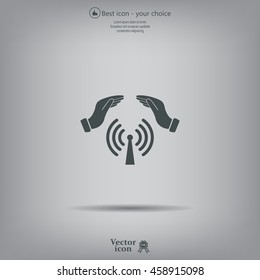 Hand with Wi-Fi Icon.