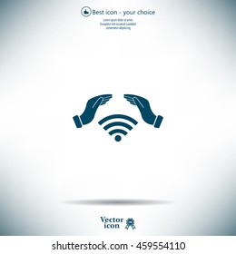 Hand with Wi-Fi Icon.