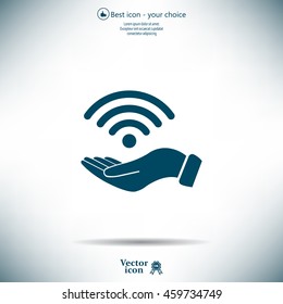 Hand with Wi-Fi Icon.