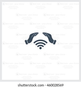 Hand with Wi-Fi Icon.