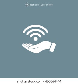 Hand with Wi-Fi Icon.