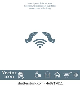 Hand with Wi-Fi Icon.