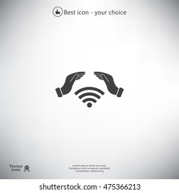 Hand with Wi-Fi Icon.