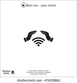 Hand with Wi-Fi Icon.