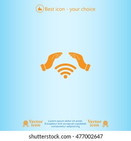 Hand with Wi-Fi Icon.