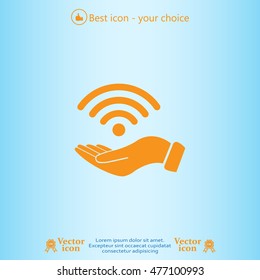 Hand with Wi-Fi Icon.