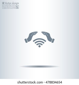 Hand with Wi-Fi Icon.