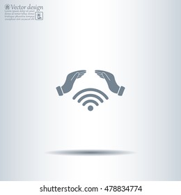 Hand with Wi-Fi Icon.