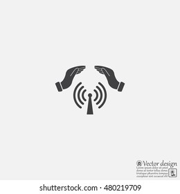 Hand with Wi-Fi Icon.