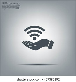 Hand with Wi-Fi Icon.
