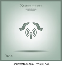 Hand with Wi-Fi Icon.