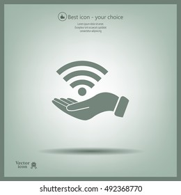 Hand with Wi-Fi Icon.