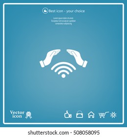 Hand with Wi-Fi Icon.
