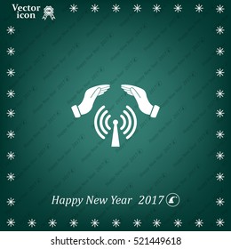 Hand with Wi-Fi Icon.