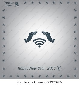 Hand with Wi-Fi Icon.