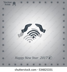 Hand with Wi-Fi Icon.