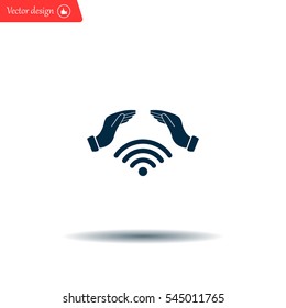 Hand with Wi-Fi Icon.