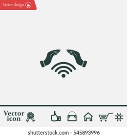 Hand with Wi-Fi Icon.