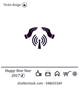 Hand with Wi-Fi Icon.