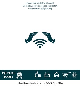 Hand with Wi-Fi Icon.