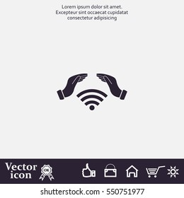 Hand with Wi-Fi Icon.