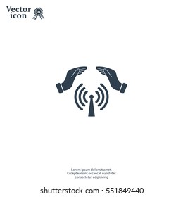 Hand with Wi-Fi Icon.