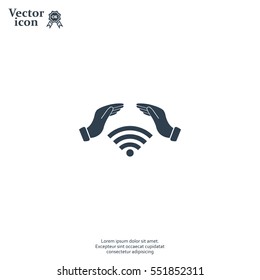 Hand with Wi-Fi Icon.