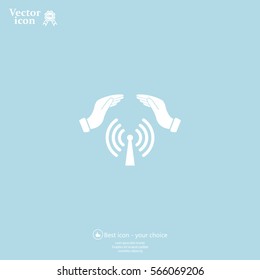 Hand with Wi-Fi Icon.
