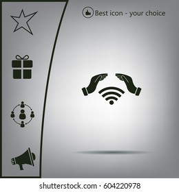 Hand with Wi-Fi Icon.