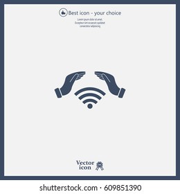 Hand with Wi-Fi Icon.