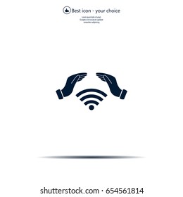 Hand with Wi-Fi Icon.
