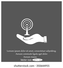 Hand with Wi-Fi Icon. Wifi symbol in a hand businessman