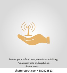 Hand with Wi-Fi Icon. Wifi symbol in a hand businessman