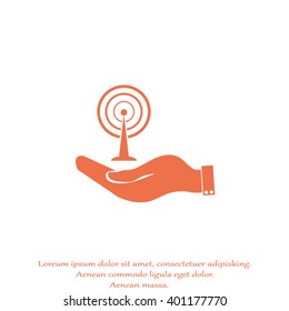 Hand with Wi-Fi Icon. Wifi symbol in a hand businessman