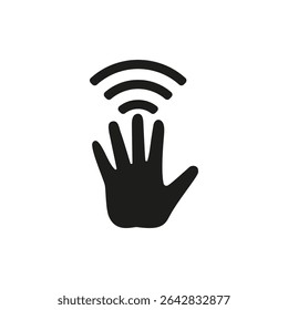 Mão com ícone Wi-Fi. Símbolo de conexão sem fio na mão. Ilustração vetorial.