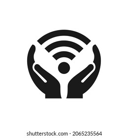 Hand Wifi logo design. Wifi logo with Hand concept vector. Hand and Wifi logo design