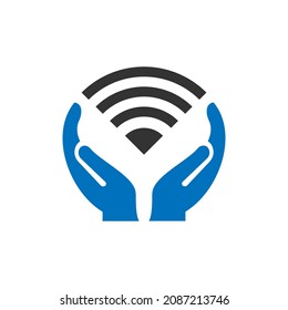 Hand Wifi logo design. Wifi logo with Hand concept vector. Hand and Wifi logo design
