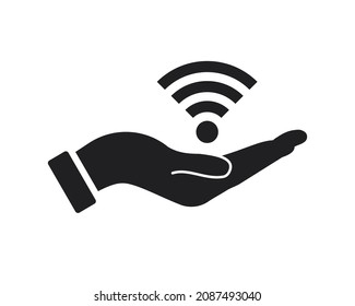 Diseño del logotipo de Hand WiFi. Logo de WiFi con vector de concepto de mano. Diseño del logotipo Hand and and Wifi