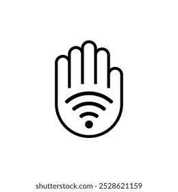 Hand mit WLAN-Symbol. Handfläche mit drahtlosen Wellen von Wi-Fi-Internet. Vektorsymbol und -symbol.